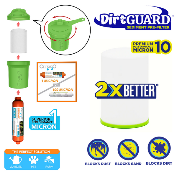 CLEAR2O GARDEN & PET WATER FILTER CGF3001 & DirtGUARD SEDIMENT PRE-FILTER CPF1000