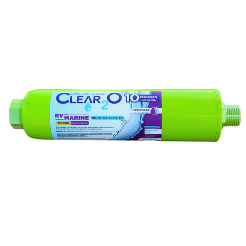 CLEAR2O® 2IN1 RV Inline Water Filter – The Ultimate Filtration Solution for RV Adventures - 10 Micron Solid Carbon Block & 15 Micron Pre-Filter